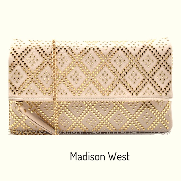 Madison West Handbags - Madison West Studded Fold-Over Clutch/Crossbody